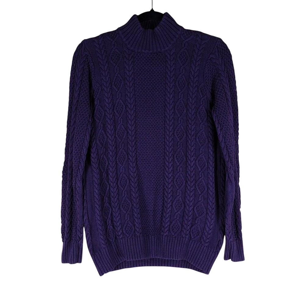 JEANNE PIERRE Vintage 90s Cotton Casual Purple Cable Knit Turtleneck Sweater